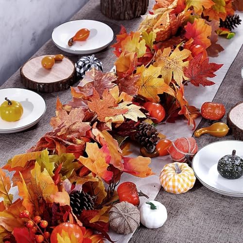 Sggvecsy 3 Pack Fall Maple Leaf Garland 5.7Ft/Piece Artificial Autumn Maple Leaves Garland Fall Leave Vines with Hanging Foliage for Home Indoor Outdoor Fireplace Wedding Thanksgiving Party Decor - Image 6