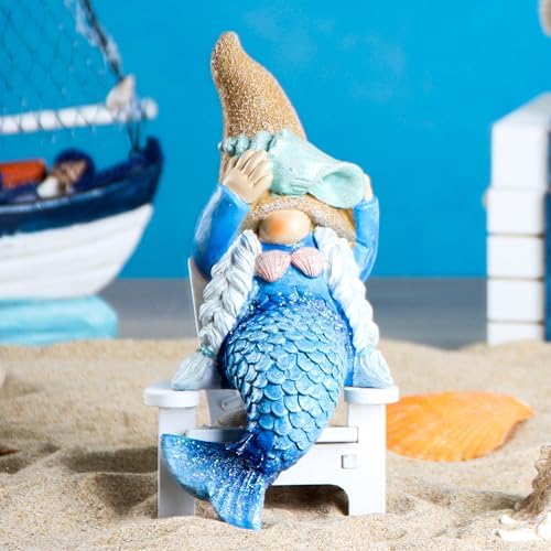 Mermaid Gnome Statue Garden Decor,Beach Gnomes Figurine for Outdoor Indoor by Leekung