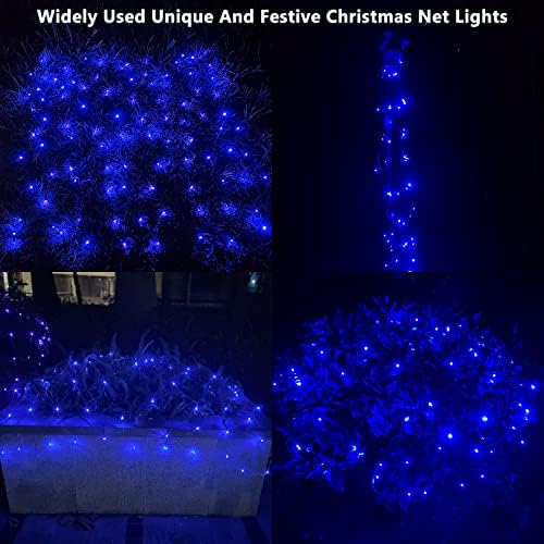 HISHINY LED Blue Christmas Net Lights Outdoor Christmas Decorations 5ftx5ft 100LED Green Wire,Connectable Outdoor Indoor Yard Mesh Shrub Net Lights String for Halloween Chritmas Party,Tree,Bush(Blue) - Image 2