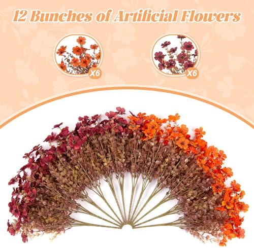 Ammyoo Fall Mums Artificial Flowers for Outdoors Potted, 12 Bundles Fake Fall Daisy Flower with Realistic Eucalyptus Leaves, Fake Plants for Greenery Boxwood Porch Patio Garden Pot Courtyard Lawn - Image 5