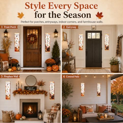 Happy Fall Door Banner Set of 2, Give Thanks Turkey Porch Decor for Home - Image 4