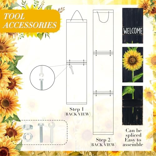 Sunflower Welcome Porch Sign, 47" H Rustic Wooden Front Door Decor - Image 3