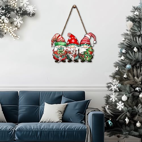 Merry Christmas Door Sign Decor Christmas Welcome Sign Xmas Santa Gnome Hanging Sign 10.2x13.8in erry Christ Hanging Wooden Sign Rustic Christma Wall Plaque Decor for Home Outdoor Indoor - Image 3
