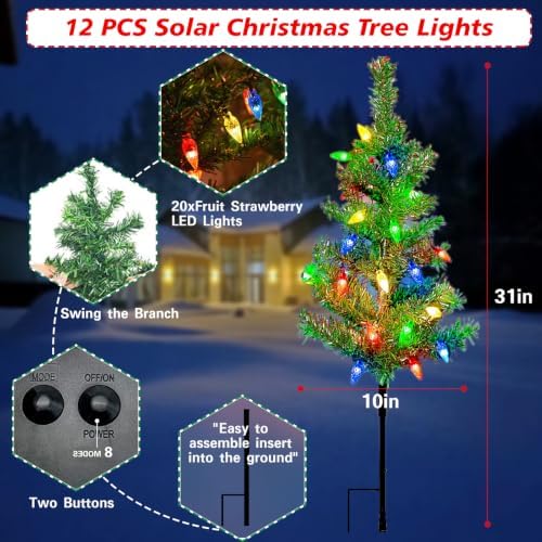 12 Pack Solar Christmas Trees Outdoor 240 LED Multicolor Lights - Image 2