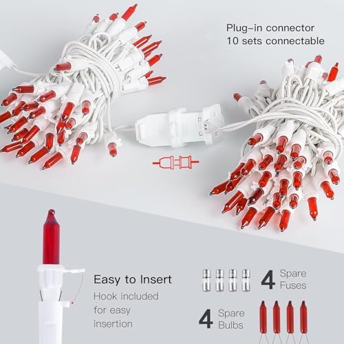 Hopolon 2PACK 50-Count 13ft Red Christmas Lights with White Wire - Image 4