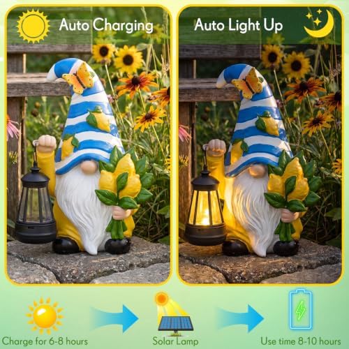 Capoda Solar Lemon Gnome Statue with LED Lights, 8 Inch - Image 3