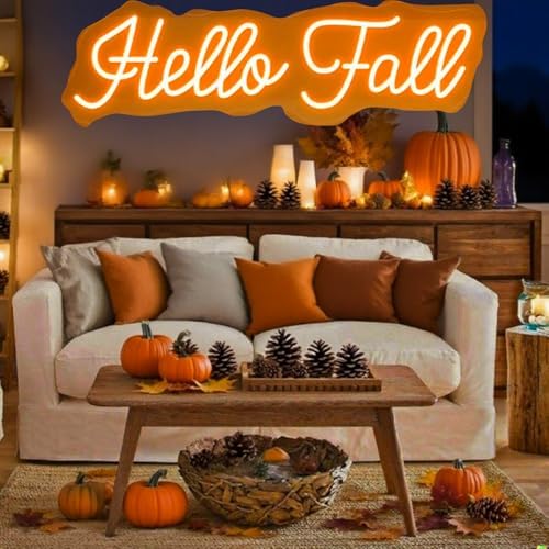 Hello Fall Neon Sign for Fall Decor, 1Pc Hanging Chain,16.5x4.7In - Image 3