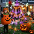 [Motion Activated Lighting&Speaking] 5Ft Giant Spider 20 * 17FT Halloween Spider Web 150 Led Purple&Orange Lights Light Up Lighted Waterproof with 200sqft Cobweb for Outdoor Decor Yard Decoration by BEABOO