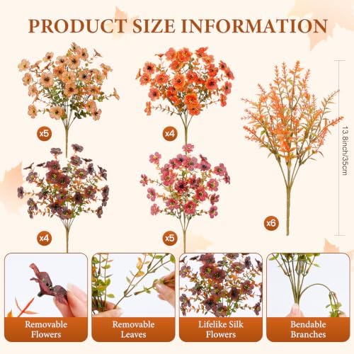 SHareconn 24Pcs Artificial Fall Flowers UV Resistant Fake Mums for Outdoors - Image 2