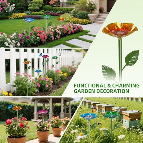 4 Pack Bee Watering Station for Garden, Colorful Metal Flower Bee Bath, Decorative Design Attracts Bees & Butterflies, Easy Install Durable Outdoor Yard Decor - Image 3