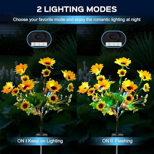 TANSOREN 4 Pack Solar Garden Lights Outdoor, Colorful LED Waterproof Solar Powered Sunflowers Landscape Lights for Outside Yard, Patio, Pathway Decorative, Décor, Gifts, Two Lighting Modes - Image 5