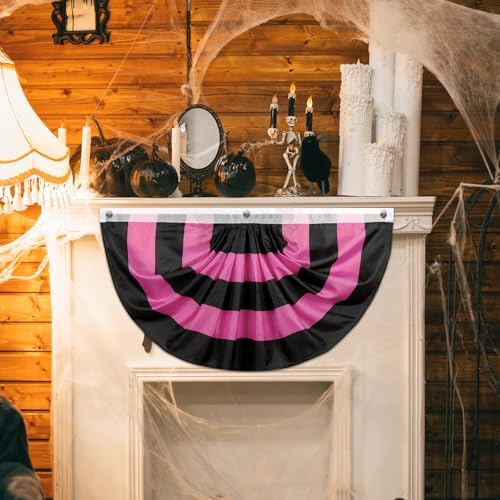 Newwiee 4 Pcs Halloween Bunting Pleated Flag Banner 3 Grommets,Black Pink - Image 4