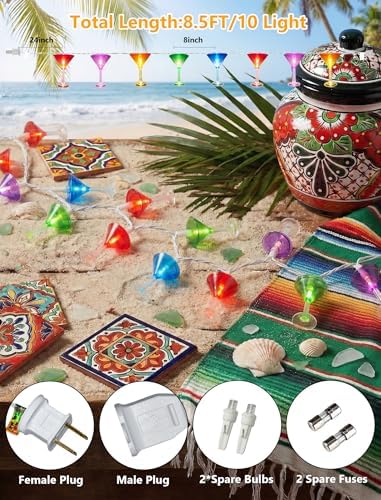 10 LED Cocktail Glass Lights, 8.5Ft Tropical Beach Camping String Lights - Image 3