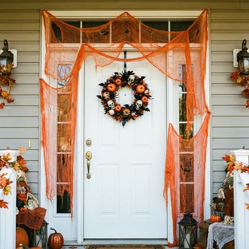 400" x 70" Halloween Orange Creepy Cloth, Fine Mesh Spooky Gauze Cloth - Image 4