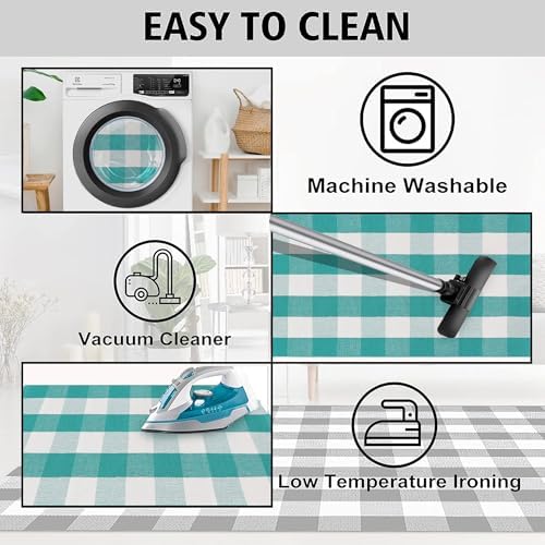 Spring Green & White Plaid Rug - 28 x 43 Inches Outdoor Front Door Decor Mat Cotton Washable Hand-Woven Rug Christmas New Year Holiday Porch Entryway Layered Doormat - Image 6
