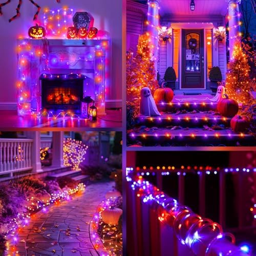 Brightown Solar Halloween Lights Outdoor, 39FT 100 LED, Orange & Purple - Image 4
