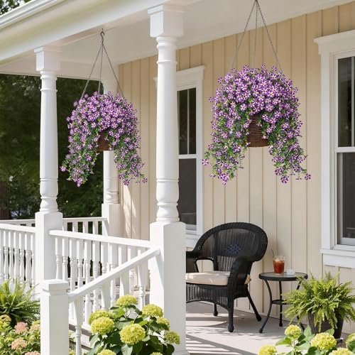 8 Bundles 29.5" Artificial Hanging Silk Flowers for Front Door(Purple) - Image 4