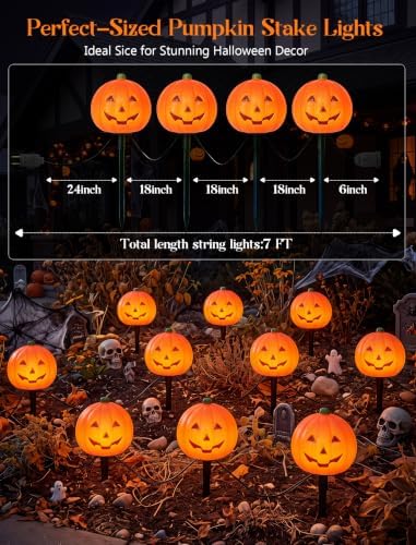 4 Pumpkin Pathway Marker Lights Outdoor, 7Ft Halloween Decoration Stake - Image 3