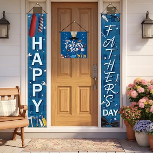 VitalCozy 3pcs Happy Father's Day Banner Blue Welcome Porch Signs Father's Day Hanging Door Banner for Indoor Outdoor Fathers Party Decoration Supplies - Image 5