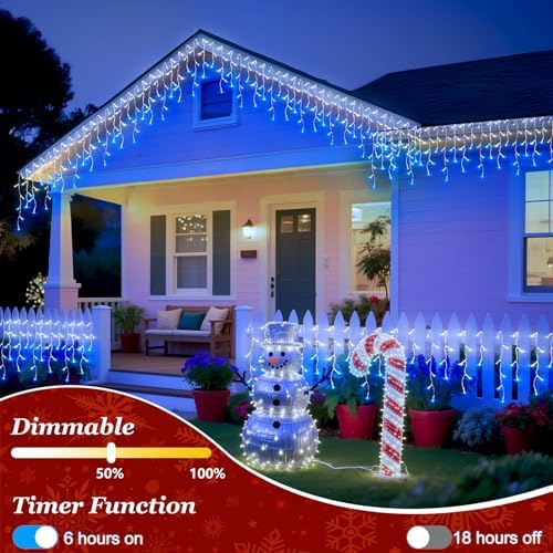 Christmas Icicle Lights Outdoor 132FT 1332 LED Drops Blue & White - Image 4