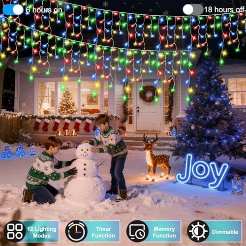 1332 LED 132FT Christmas Icicle Lights, 296 Drops, 12 Modes, Multicolor - Image 3