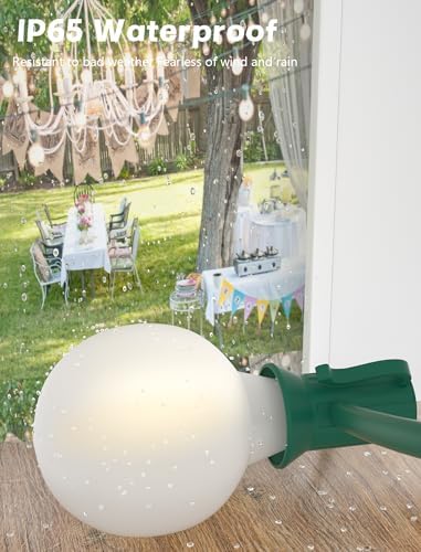 SUNSGNE 25Ft Globe Christmas Lights Outdoor, G40 LED Round Christmas Lights with 27 LED Frosted White Bulbs(2 Spare) for Yard Patio Garden Balcony Bistro Decor, Green Wire - Image 5
