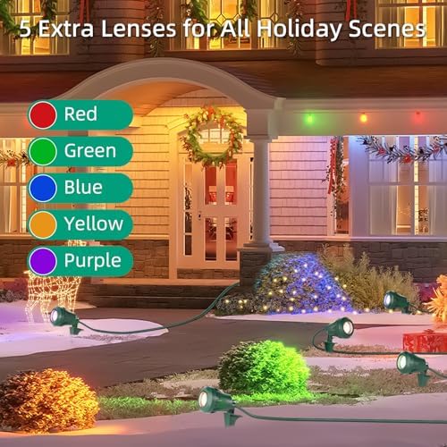 Christmas 120V LED Outdoor Spotlights, 5 Extra Lenses (RGB Purple Blue), 7.5W 800LM Waterproof Spotlight Outdoor, Plug-In Landscape Light for Yard, Halloween, Christmas, Tree Flag Light, ETL Listed - Image 2