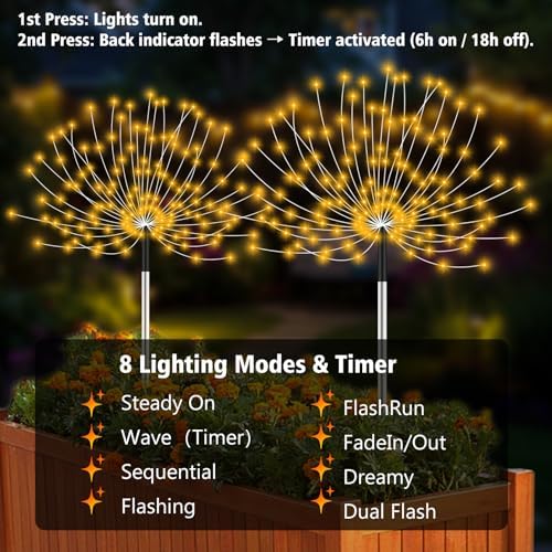 echosari Solar Garden Lights 6 Pack 720 LED Timer(Warm White) - Image 5