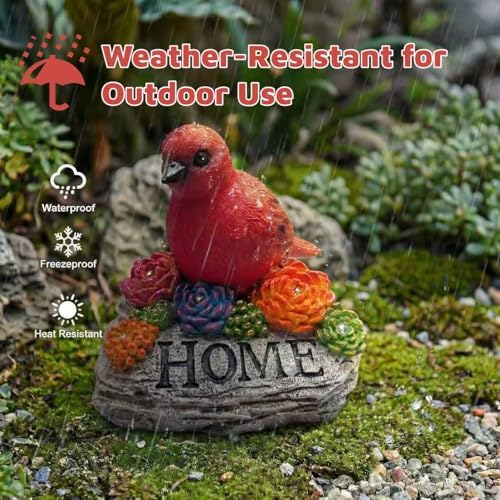 DECOUE Solar Garden Statue with Bird“Home”Sign,Outdoor Decor with Warm LED - Image 3