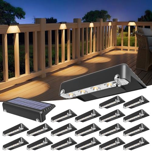 VOLISUN Solar Deck Lights 20 Pack, Warm White Glow LED Large Size Lamp, IP65 Waterproof Step Lights Outdoor for Deck, Step, Fence, Railing, Wall and Stairs (Black) by VOLISUN