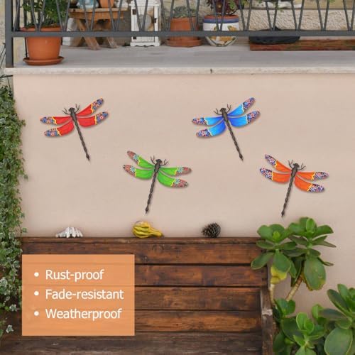 4 Pcs Large Outdoor Metal Dragonfly Wall Art Hanging Decorations - Image 2