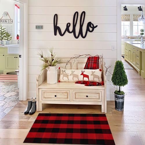 Christmas Door Mat Outdoor 27.5"x43" Buffalo Plaid Christmas Decor Rug Cotton Hand-Woven Layered Door Mats Washable Carpet for Front Porch, Kitchen, Farmhouse, Entryway - Image 6