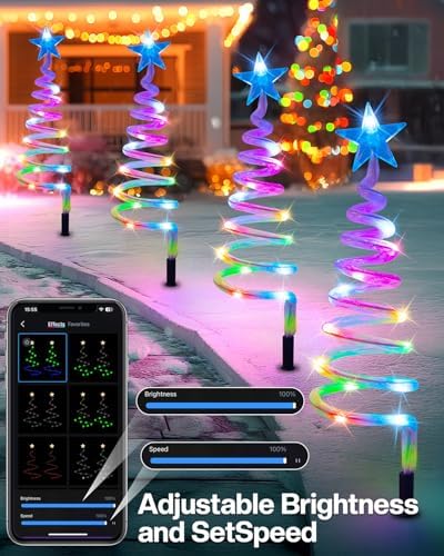 8 Pack Smart Control RGB Connectable Christmas Spiral Tree Pathway Lights - Image 4