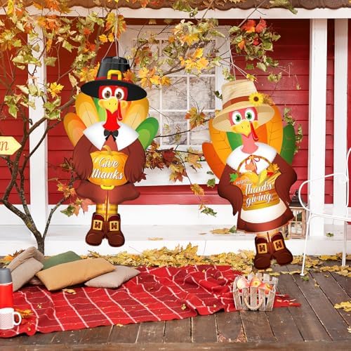 2 Pcs Thanksgiving Turkey Windsocks Thanksgiving Decorations Outdoor Hanging Wind Sock for Outside Yard Garden Tree Patio Lawn Front Door Porch Flag Decor Fall Party Autumn Festival Windsock - Image 7
