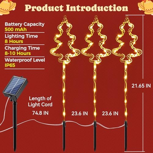 6 Packs Christmas Tree Solar Garden Lights with 8 Light Modes, 21.65 Inches Tall Christmas Outdoor Lighting with 20 LEDs Each, Solar Outdoor Xmas Decor for Garden, Path, Patio (Warm White) - Image 4