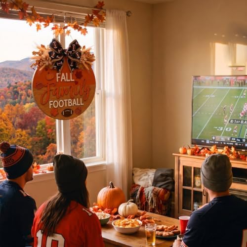 Moucuny Fall Family Football Wreath for Front Door, Wooden Welcome Sign - Image 6