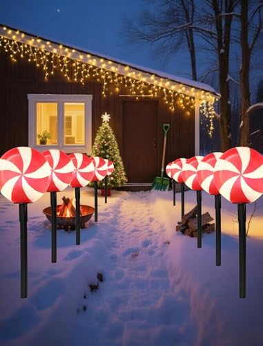 Set of 5 Large Christmas Candy Cane Yard Stakes, Professional-Grade Outdoor Peppermint Decorations with C7 LED Lights, Heavy-Duty Holiday Light Stakes for Walkway, Lawn & Driveway - Image 5