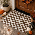 Duraaamo Brown and White Checkered Rug 2' x 3' for Fall Outdoor Decor by Duraaamo