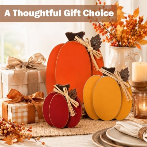 Wooden Pumpkin Fall Decor, 3-Piece Indoor Fall Decorations for Home, Rustic Harvest Autumn Thanksgiving Pumpkin Signs with Wooden Leaves for Tiered Tray, Table, Entryway, Mantel, Shelf, Office Desk - Image 7