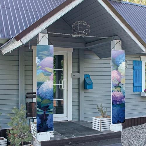 2 Pcs Floral Porch Banners Spring Summer Dragonfly Flower Hanging Flag Porch Sign for Front Door Outdoor Seasonal Holiday Wedding Yard Decor Farmhouse Indoor Wall Backdrop - Image 3