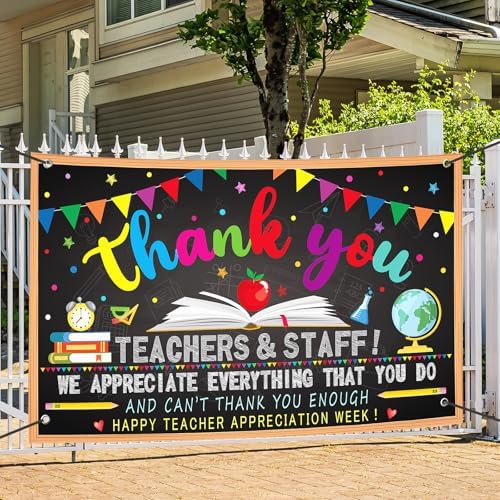 Happy Teacher Day Banner Teacher Appreciation Week Decorations Flag Outdoor 71x44 Inch School Classroom Backdrop,Thank You Teacher Gifts for Indoor Home Party Supplies,Yard Sign Photography Background - Image 6