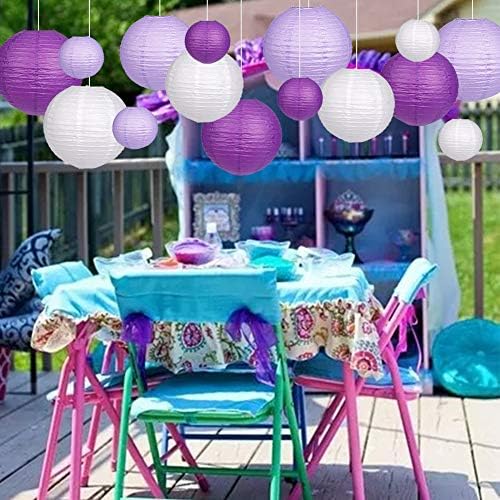 Round Hanging Paper Lanterns Purple Party Decorations 15pcs - Image 6
