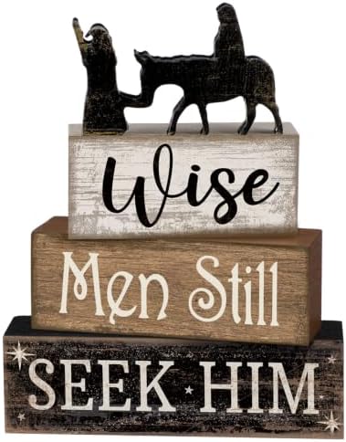 Lineshading 4 Pcs Christmas Nativity Wooden Blocks Wise Men Table Decor by Lineshading