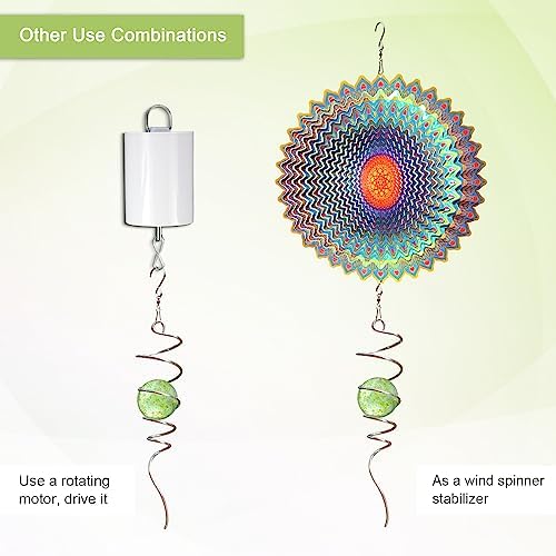 Glow in The Dark Gazing Ball Spiral, Wind Spinner Tail, Wind Spinners Stabilizer, Hanging Outdoor Decor for Garden Yard Art Decor Christmas Ornament Sun Catcher Rainbow Maker 13in Height - Image 4