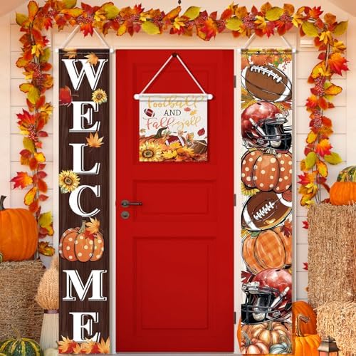 VitalCozy 3pcs Fall Decorations Football and Fall Y'all Yard Sign Thanksgiving Football Welcome Door Cover Banner Autumn Pumpkins Rustic Seasonal Farmhouse Thanksgiving Decoration Home Outdoor Decor by VitalCozy