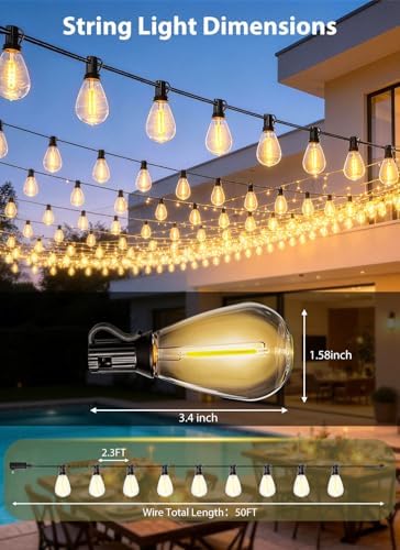 50FT Outdoor String Lights with 20+1 S11 LED Bulbs, Waterproof Dimmable Patio Lights with Remote, Shatterproof E12 Hanging Bistro Lights for Backyard, Porch, Garden, Deck Outdoor Decor - Image 2
