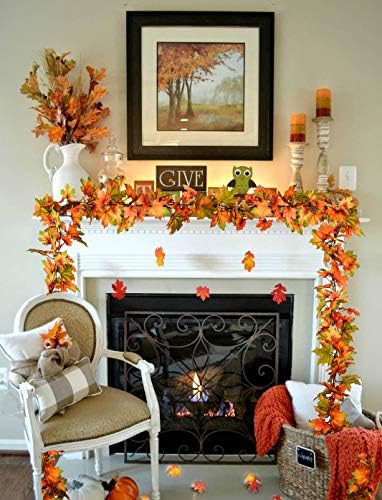 2 Pack Fall Maple Leaf Garland Clearance - 6.5ft/Piece Artificial Foliage Garland Autumn Hanging Fall Leave Vines for Indoor Outdoor Wedding Thanksgiving Dinner Party Decor - Image 2