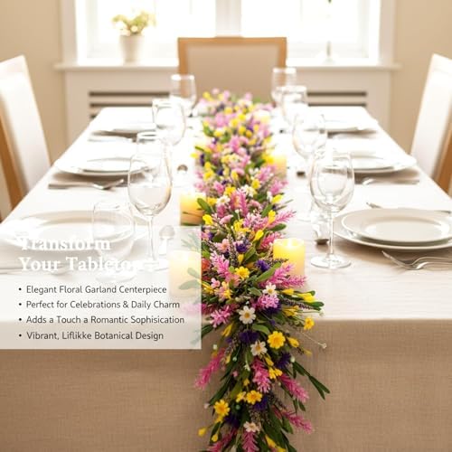 6.5Ft Wildflower Garland, Artificial Wildflower Floral Garland with Daisy Flowers, Fake Flower Garland for Wedding Arch, Mantle Fireplace, Summer Home Decor - Image 4