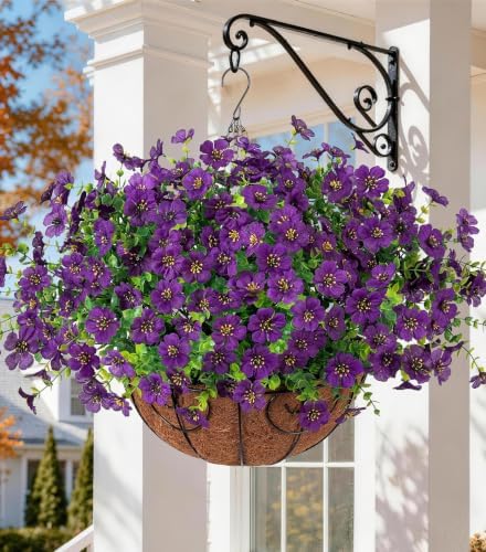 HyeFlora Artificial Fake Hanging Plants Flowers with Basket Outdoor Decor Faux Silk Dasiy Flower Arrangements in Pot Planter for Porch Home Indoor Patio Garden Yard Decoration by HyeFloraartificialflowers