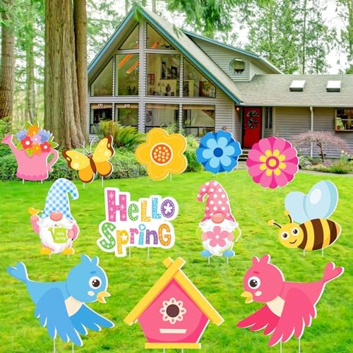 Amyhill 12 Pack Hello Spring Yard Decoration Outdoor Flower Garden Lawn Stake Signs with Stakes Waterproof Spring Garden Decor for Holiday Party Patio Lawn Walkway Outside(Fresh Style) - Image 6